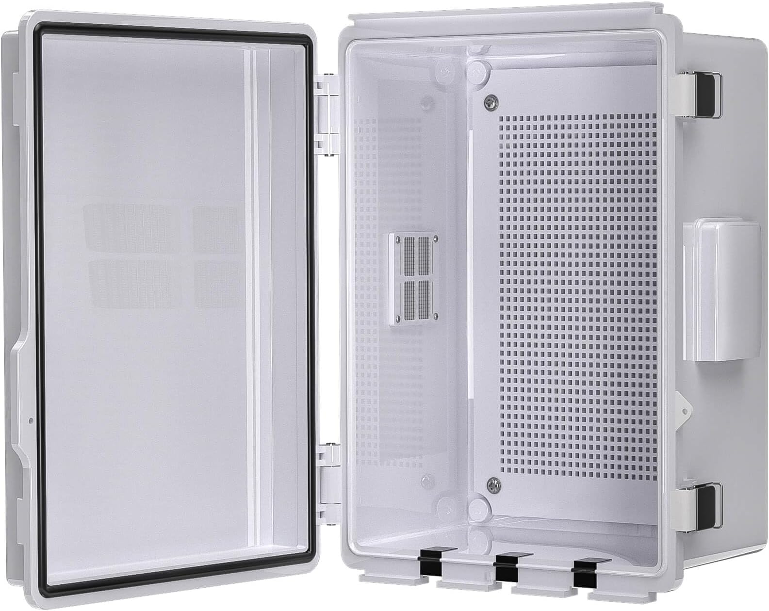 Electrical Junction Box, Ventilated Design, Cable Grommets, Indoor/Outdoor Use with Mounting Panel & Hinged Cover. Waterproof IP 65. (Grey Cover, 11.8"x7.9"x5.1")