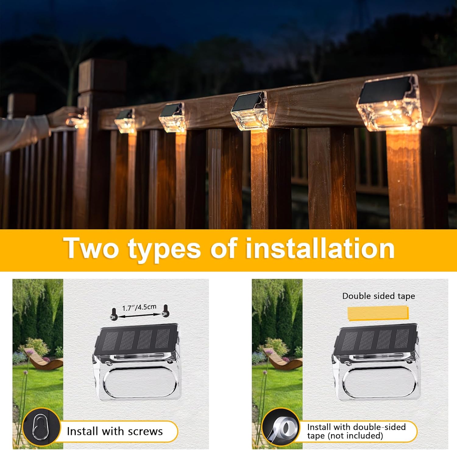 Qualdout Solar Outdoor Lights, 8 Pack Solar Fence Deck Lights, Waterproof Outside Lighting for Step Railing Wall Pool Stair Yard Garden Patio Pool Decorations (Warm White)