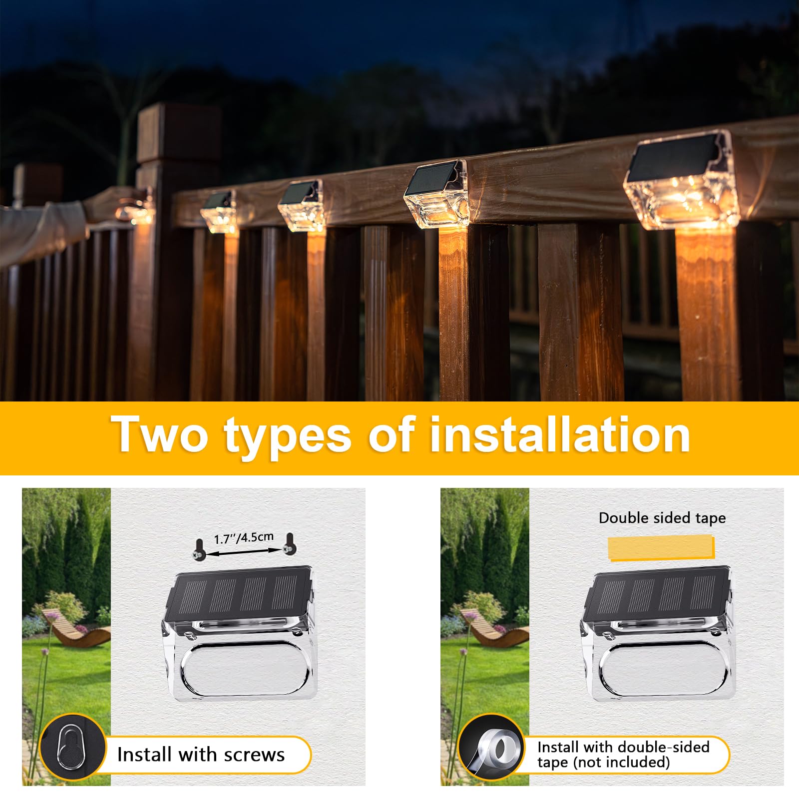 Qualdout Luces solares para cubierta al aire libre, paquete de 8 luces solares para vallas, IP65, impermeables, luces LED solares para barandilla, pared, piscina, escalera, patio, jardín, decoración