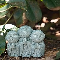 Vista 4 de OwMell Estatua japonesa del monje de Jizo, figura de Buda Jizo, estatua conmemorativa del acuario – Sonriente