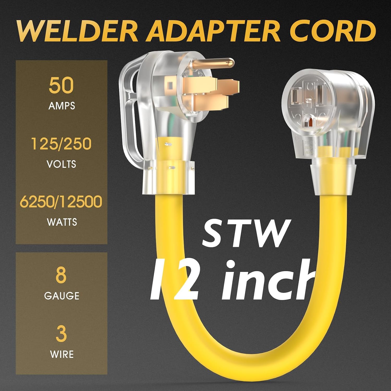 TOOLIOM Nema 14-50P to 6-50R Welder Adapter Cord 3 Prong to 4 Prong 50Amp Heavy Duty Welder Plug Outlet Adapter Cord for Welder Generator STW 8 AWG 50 Amp 250V 12500 Watt 12Inch