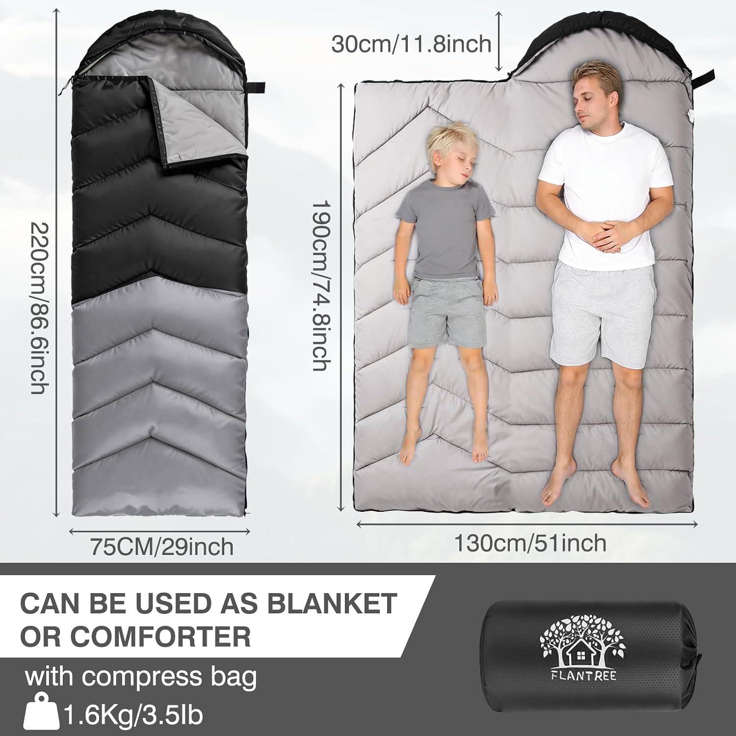 Sleeping Bags for Adults & Kids for Camping Hiking Trips Warm Cool Weather, Lightweight and Waterproof with Compression Bag, 3-4 Season Indoors Outdoors Activities image 2
