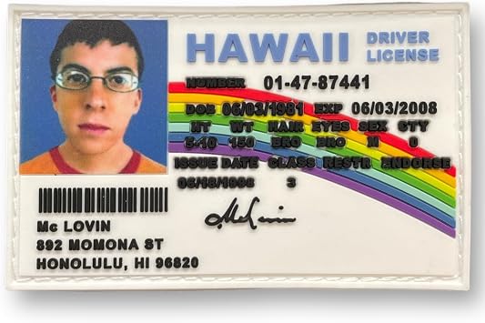McLovin ID Superbad PVC Patch - Funny Meme Patches, Humorous Military Tactical Morale Patch with Hook and Loop Fastener, Cute Patches for Backpacks, Military Uniforms, Jeans, Jackets, Vests & Hats