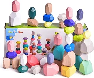 FUN LITTLE TOYS 40PCS Wooden Stone Balancing Set, Wooden Building Blocks Sorting Stacking Toys for Toddlers Kids Rocks Montessori Baby Puzzle Game Preschool Sensory Educational Toys for Age 3 4 5 6 7