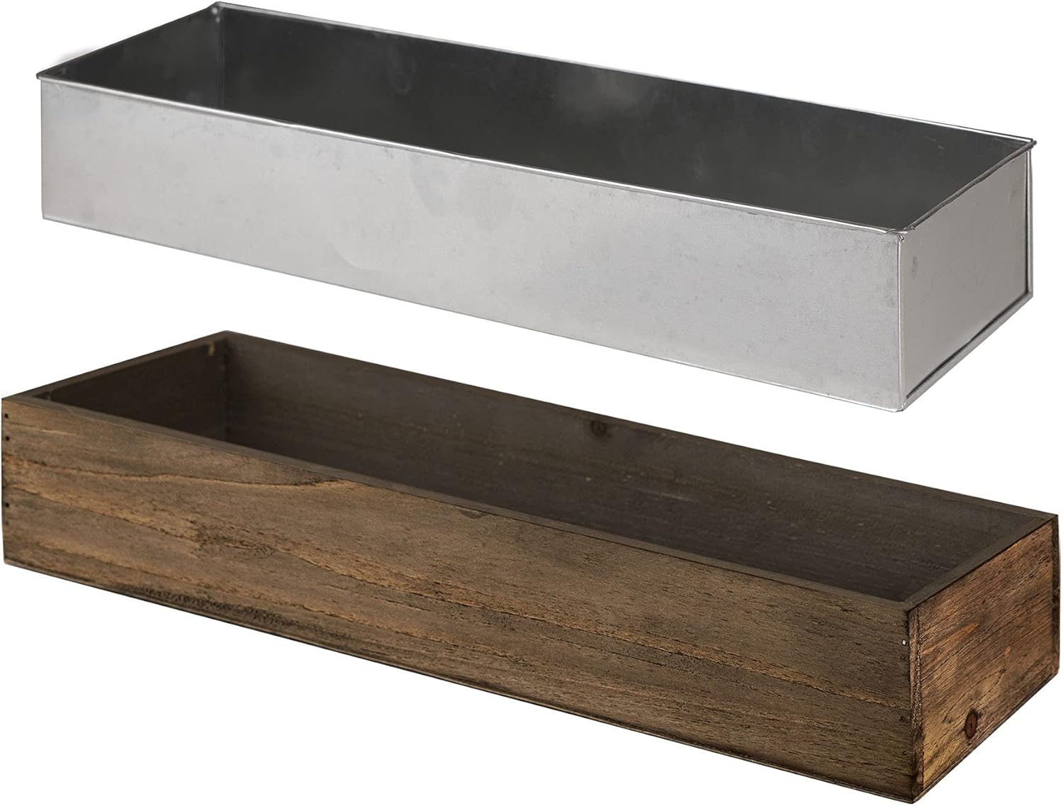 CYS EXCEL Wood Rectangular Planter Box with Removable Zinc Metal Liner (H:3 Open:18x6) | Multiple Size Choices Wood Rectangular Planter | Indoor Decorative Window Box