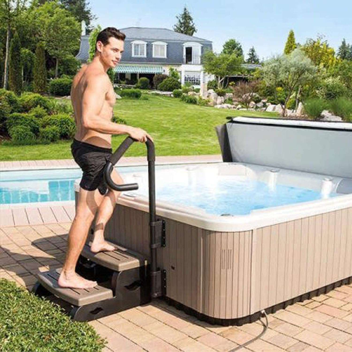 REGMICS Hot Tub and Spa Hand Rail Dual Mount, Foam Grip, Stationary, Safey Grab Rail for Hot Tub Assist and Accessory(Black) : Patio, Lawn & Garden