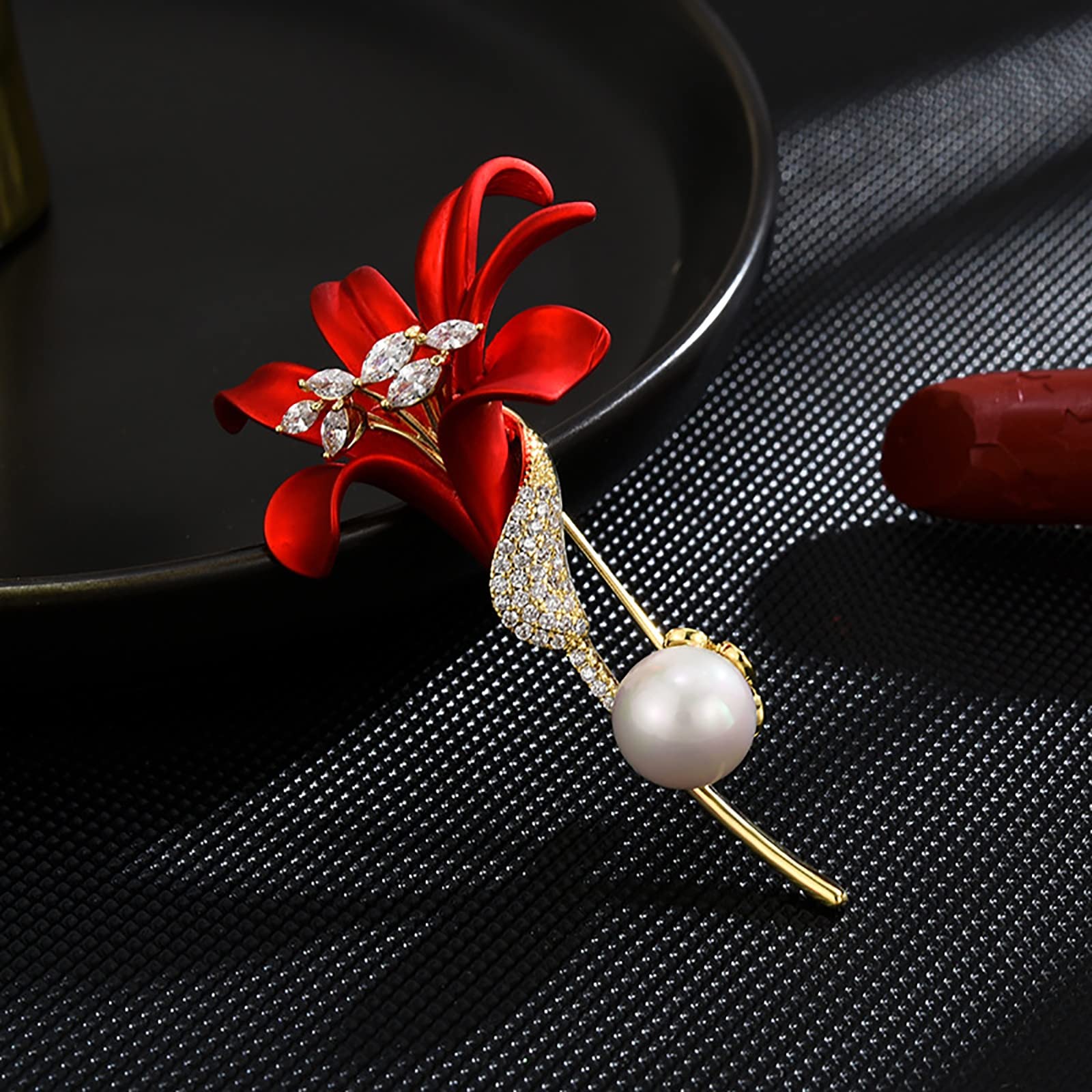Damen Brosche mit Blumenmotiv, vergoldet, Lilie, Schneeflocke, Anstecknadel, Accessoire, Anzug-Accessoire