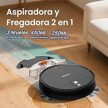 Verslife L6 Robot Aspirador y Fregasuelos de 4000Pa,120 min,Sensores Anticaída y Anticolisión,Diseño Delgado Antienredos,Control por APP,Mando y Voz,Apto para suelos duros,alfombras y pelo de mascotas3