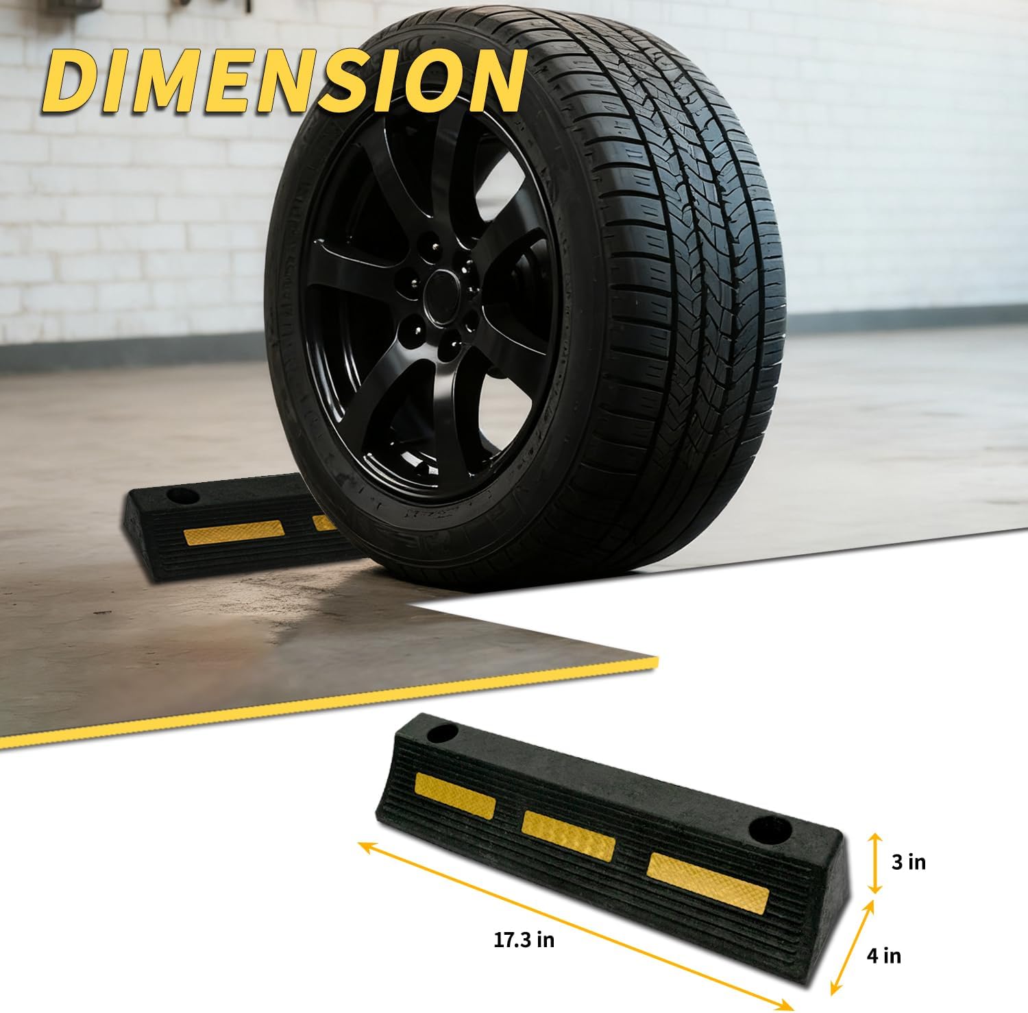 Vacallity 2 Pcs 17"L Heavy Duty Rubber Wheel Stops Parking Stopper for Garage Parking Aid Durable High-Visibility Tire Blocks Parking Aid Gadgets Tire Stops for Cars Trucks RVs with Bolt Installation