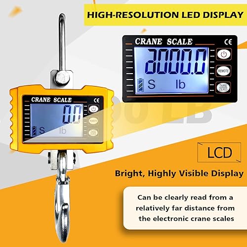 Miniatura 5 de YATOINTO Báscula de grúa digital de 2200 libras de alta precisión para trabajo pesado industrial, báscula colgante con control remoto, caja de