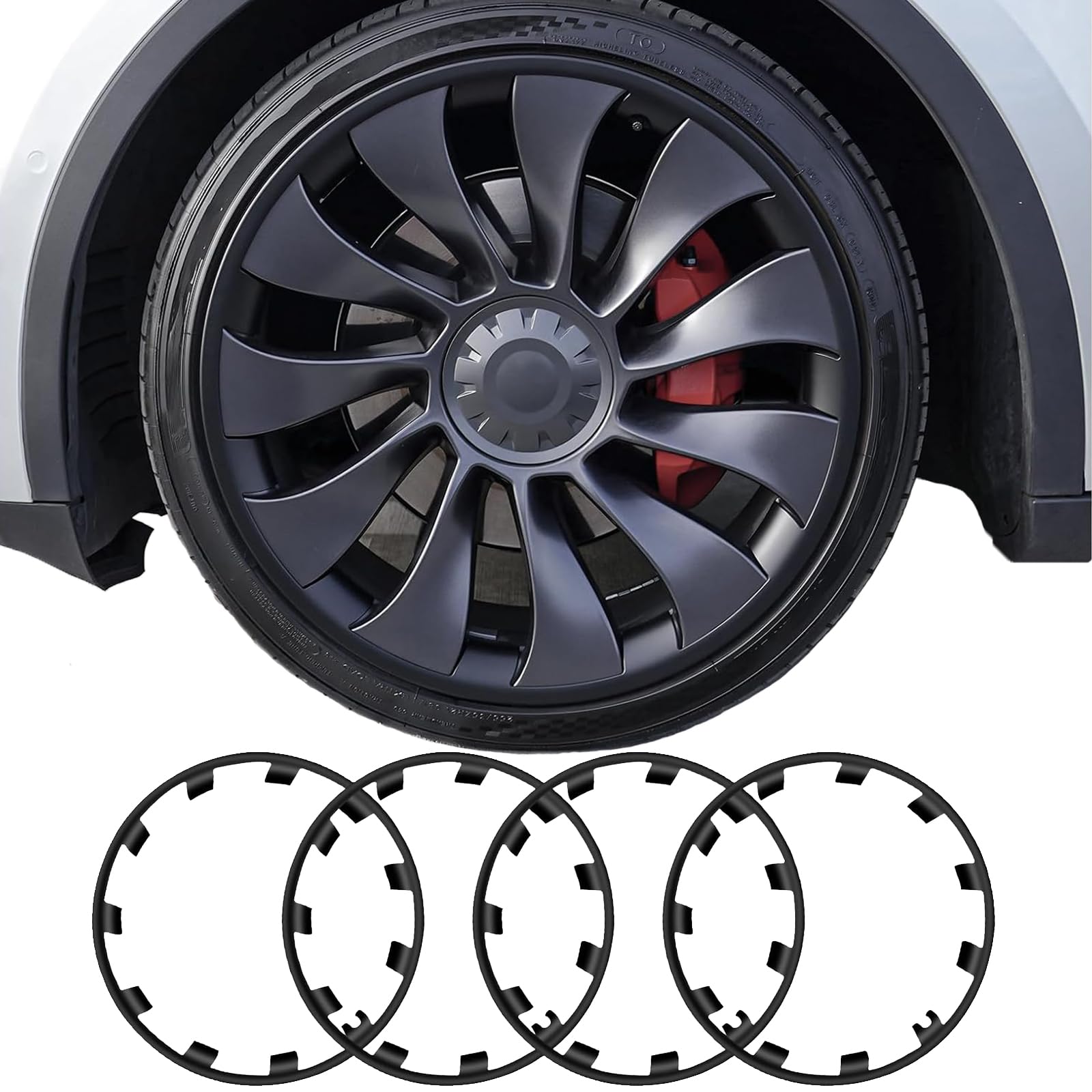 Wheel Rim Protector for Tesla Model Y Performance 21 Inch Überturbine Wheels All-in-one Car Tire Trim Rings Rim Case Hubcaps Wheel Cover 2020-2024 Model Y Accessories (Matte Black, 21'' Model Y-4pcs) Matte Black 21'' Model Y-4pcs