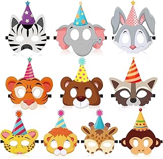 10 Pcs Animal Party Favor Masks Safari Jungle Felt Mask for Kids Funny Birthday Mask Supplies Safari Theme Party Garland Decoration for Halloween Dress up Zoo Wild One Birthday Party Favor, 10 Styles