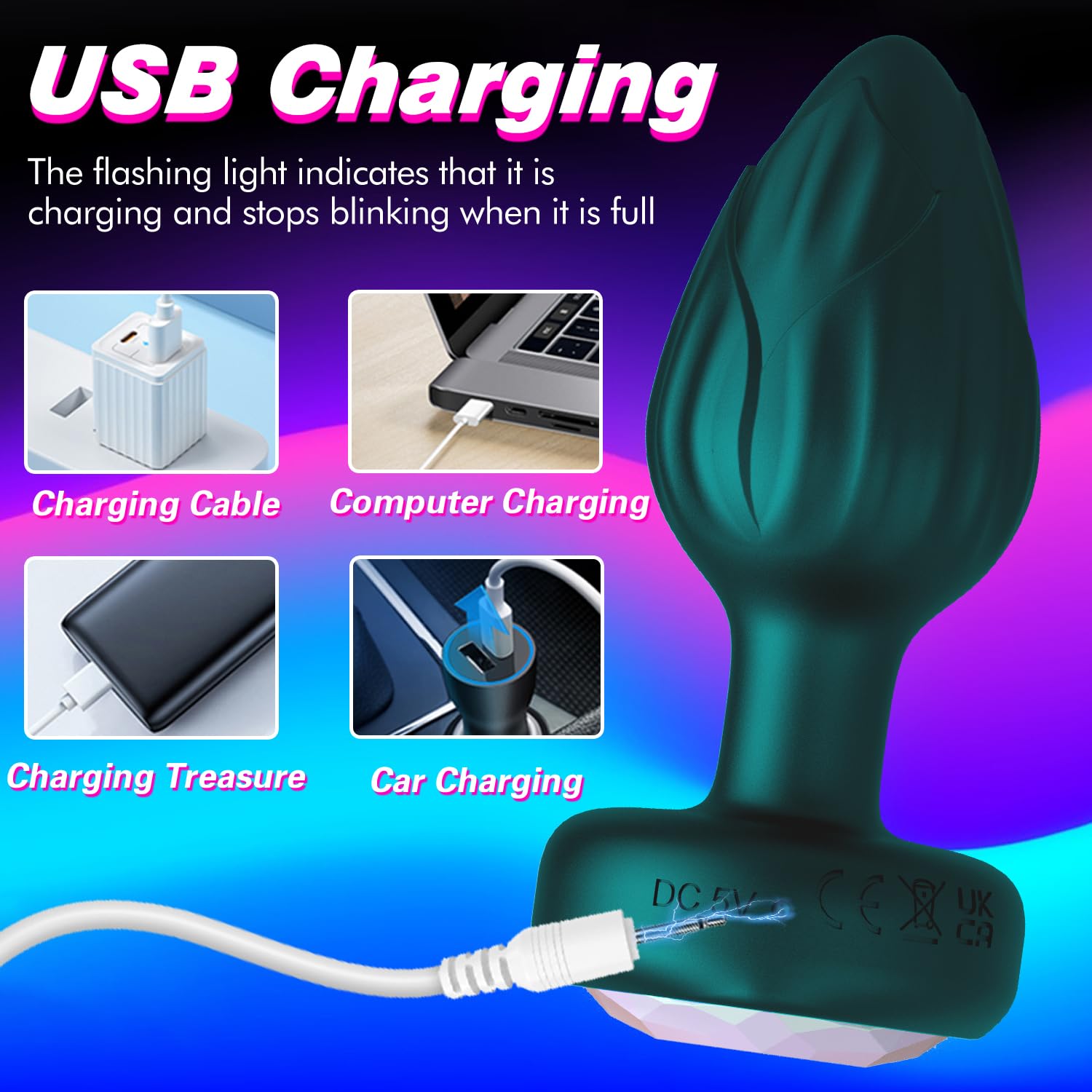 Anal Plug Vibrator Couples Sex Toys for Women, Light Up Vibrating Butt Plug with 10 Vibrations Adult Toys, Women Rose Sex Toys Anal Vibrators