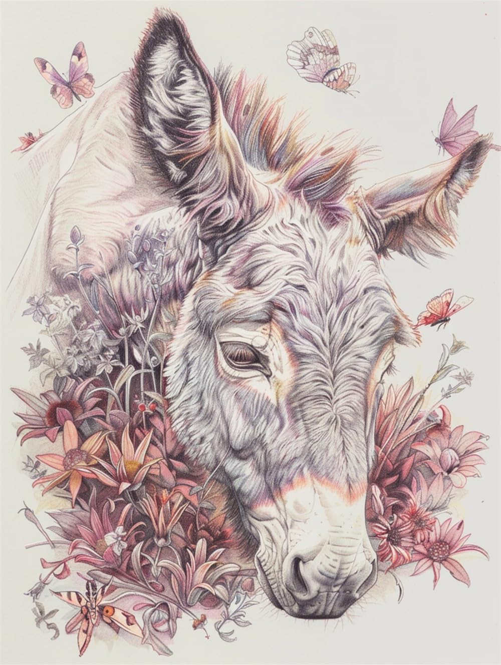 11Ct Donkey and Flowersstamped Kit Cross-Stitching Pattern Animal Embroidery Crafts Needlepoint Kit Counted Cross Stitch Kits for Adults Embroidery Dmc Threads Sewing Handicraft 50x70cm