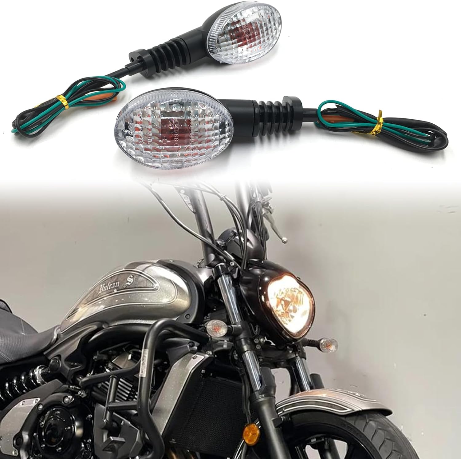 2Pcs Motorcycle Turn Signals Indicator Light Compatible With KAWASAKI EX250R Ninja 250 250R KLX250SF KLX250SF KLX230 KLX230SM VN650 Vulcan S Blinker Bulb Lamp (Clear)