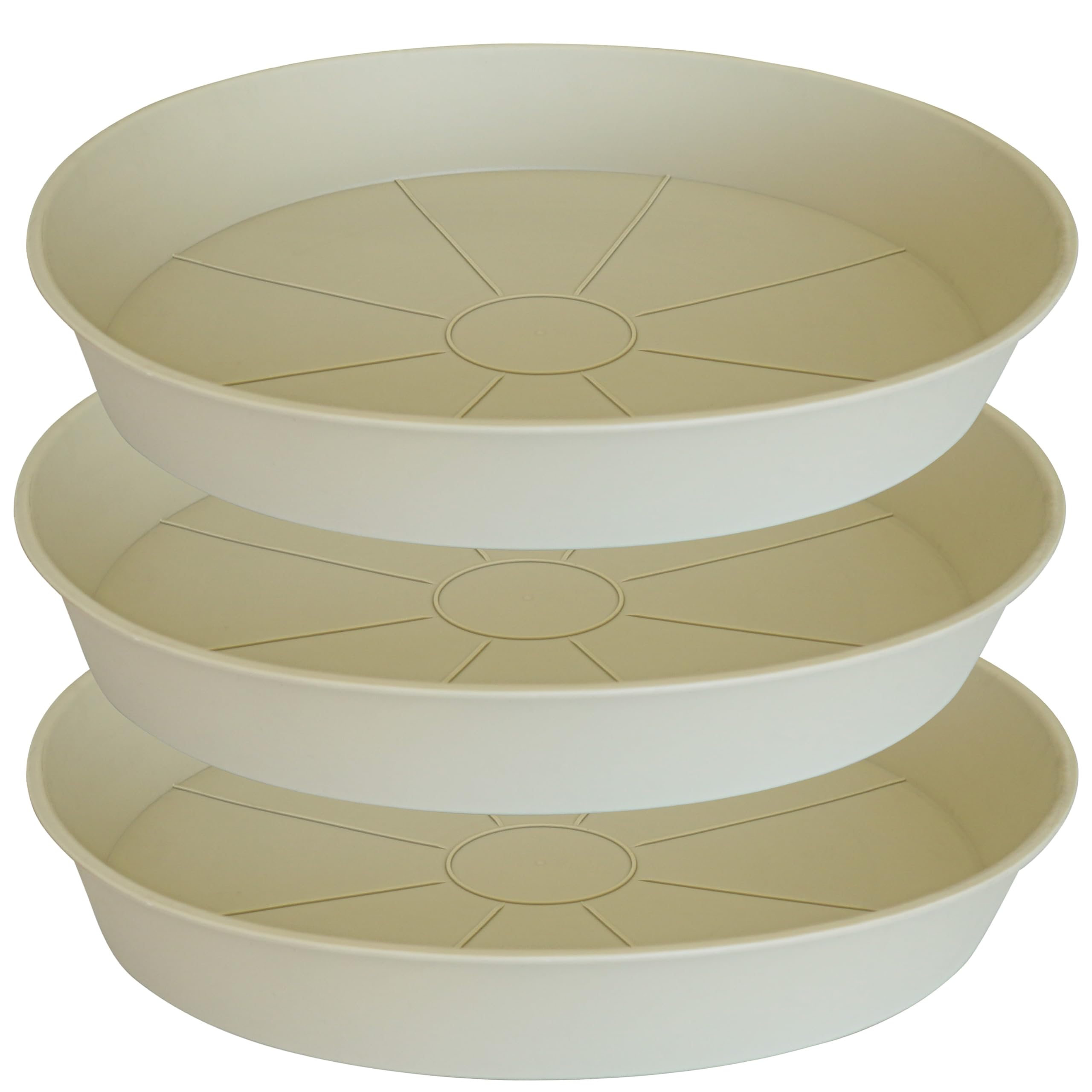 Bleuhome 3 Pack of 25 26 inch Plant Saucer (22.7 Inch Base), 4.2" Depth, Large Deep Plastic Flower Planter Water Trays for Indoors Outdoor Bath Bath, Plant Drip Trays for Pot (26", Beige) โ image 1