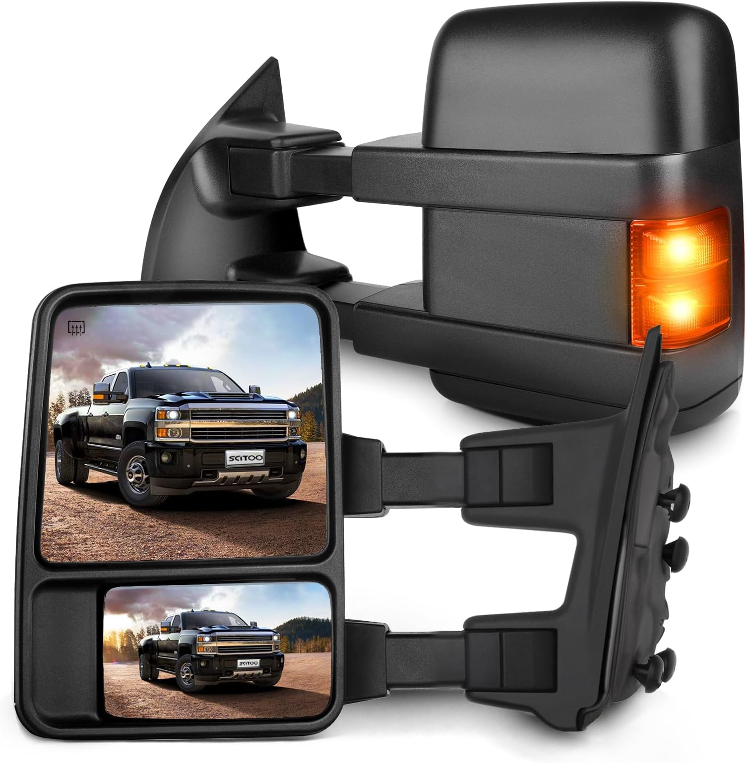 SCITOO Towing Mirrors Compatible with 1999-2007 For Ford For F250/For F350/For F450/For F550 Super Duty A Pair tow mirror Power Adjusted,Heated,Turn Signal Light,with Black Cap Housing