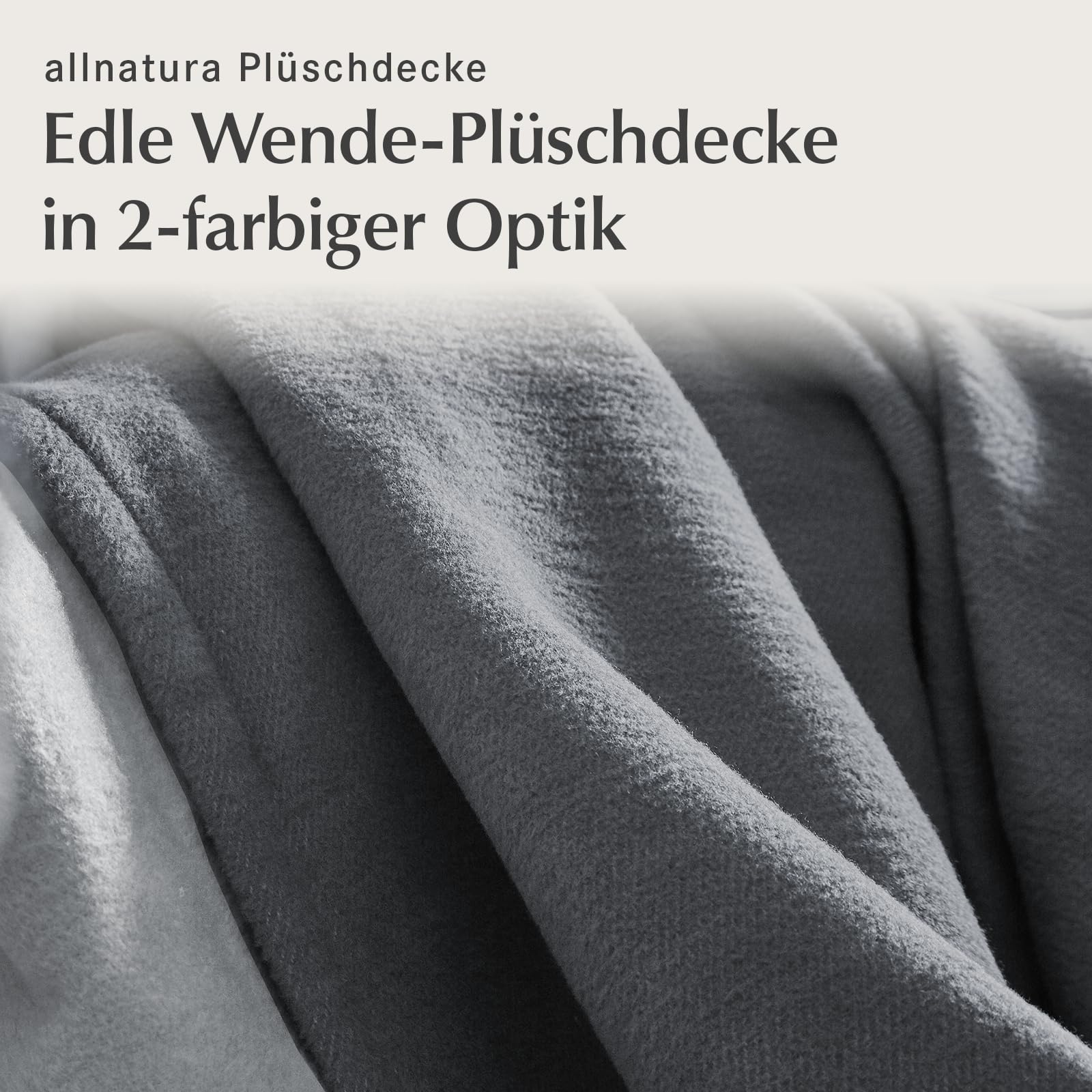 allnatura große flauschige Baumwoll-Plüschdecke Cotona-Double 140x200 cm in Grau, Made in Germany - nachhaltige Sofadecke 100 % Bio-Baumwolle - waschmaschinenfeste Wohndecke Couchdecke
