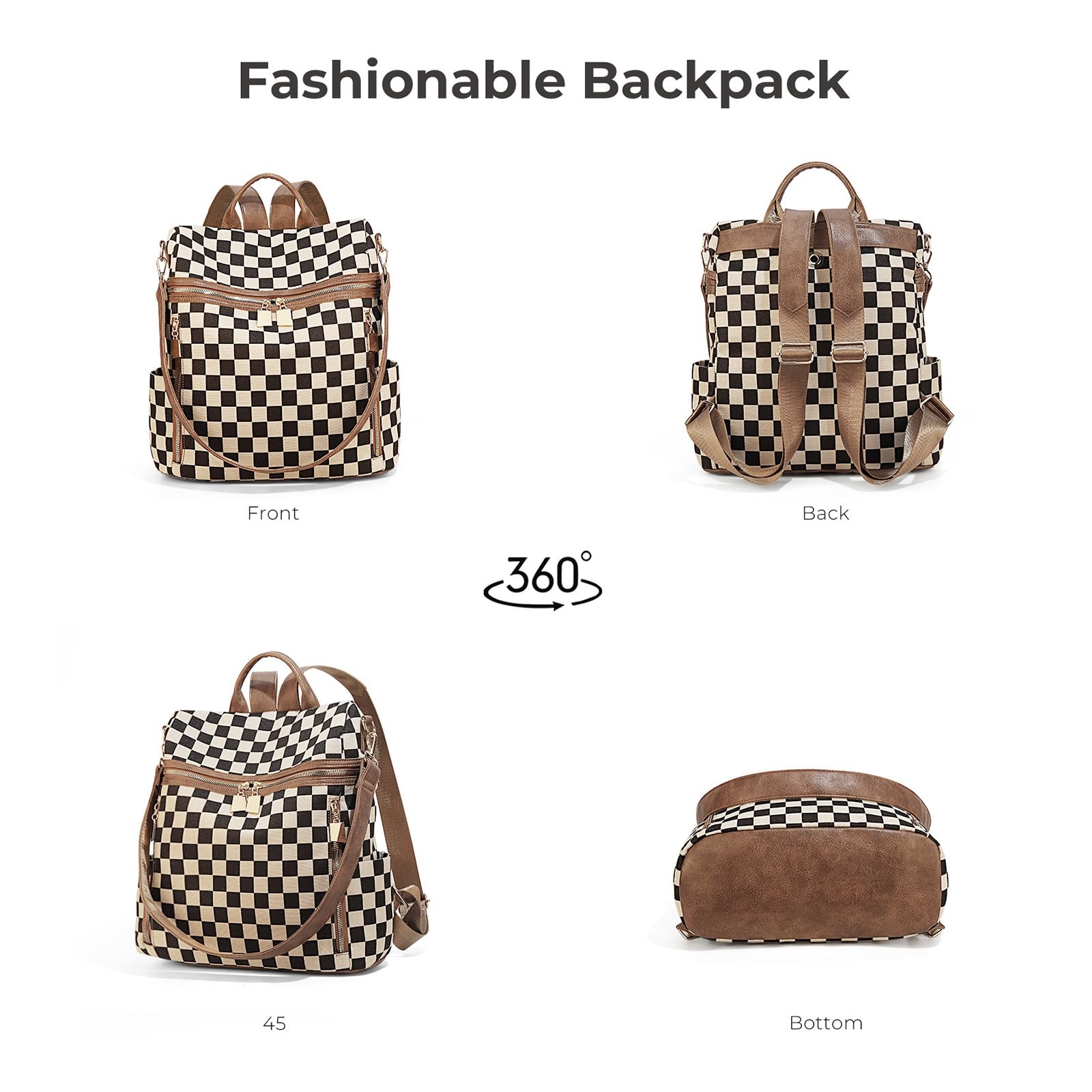 Zaino a quadri da donna piccolo zaino con tasche multiple grande borsa tracolla regolabile da viaggio lavoro