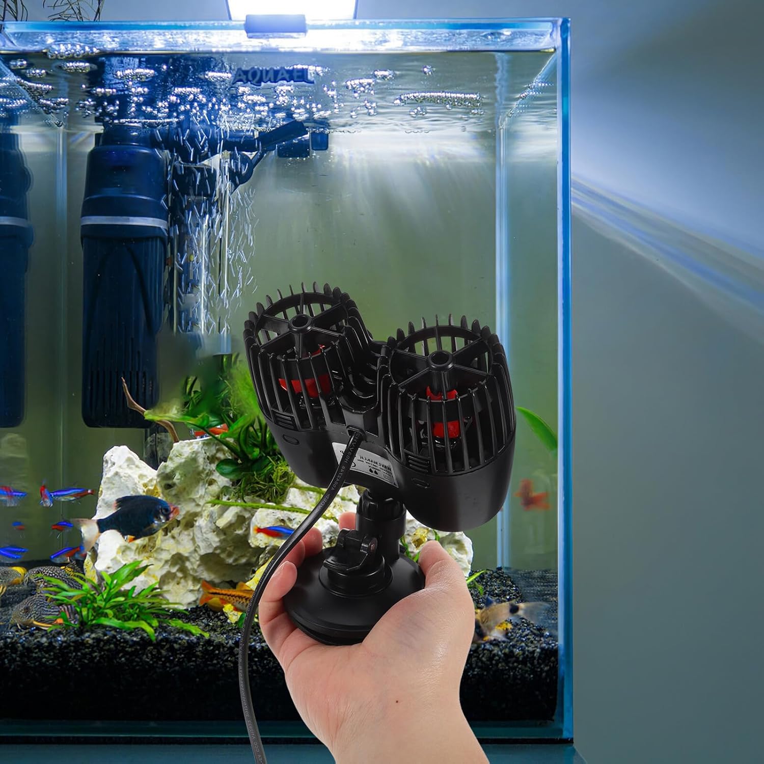 Uonlytech Aquarium Circulation Pump Wave Maker with Double Head Quiet Submersible Water Pump for Fish Tank Hydroponics US Plug 110v Black