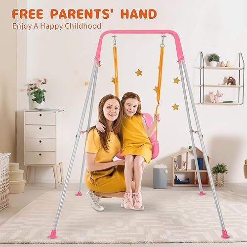 Miniatura 5 de Juego de columpios 3 en 1 para niños pequeños, juego de columpios para bebé con soporte de metal plegable para jugar al aire libre e interior,