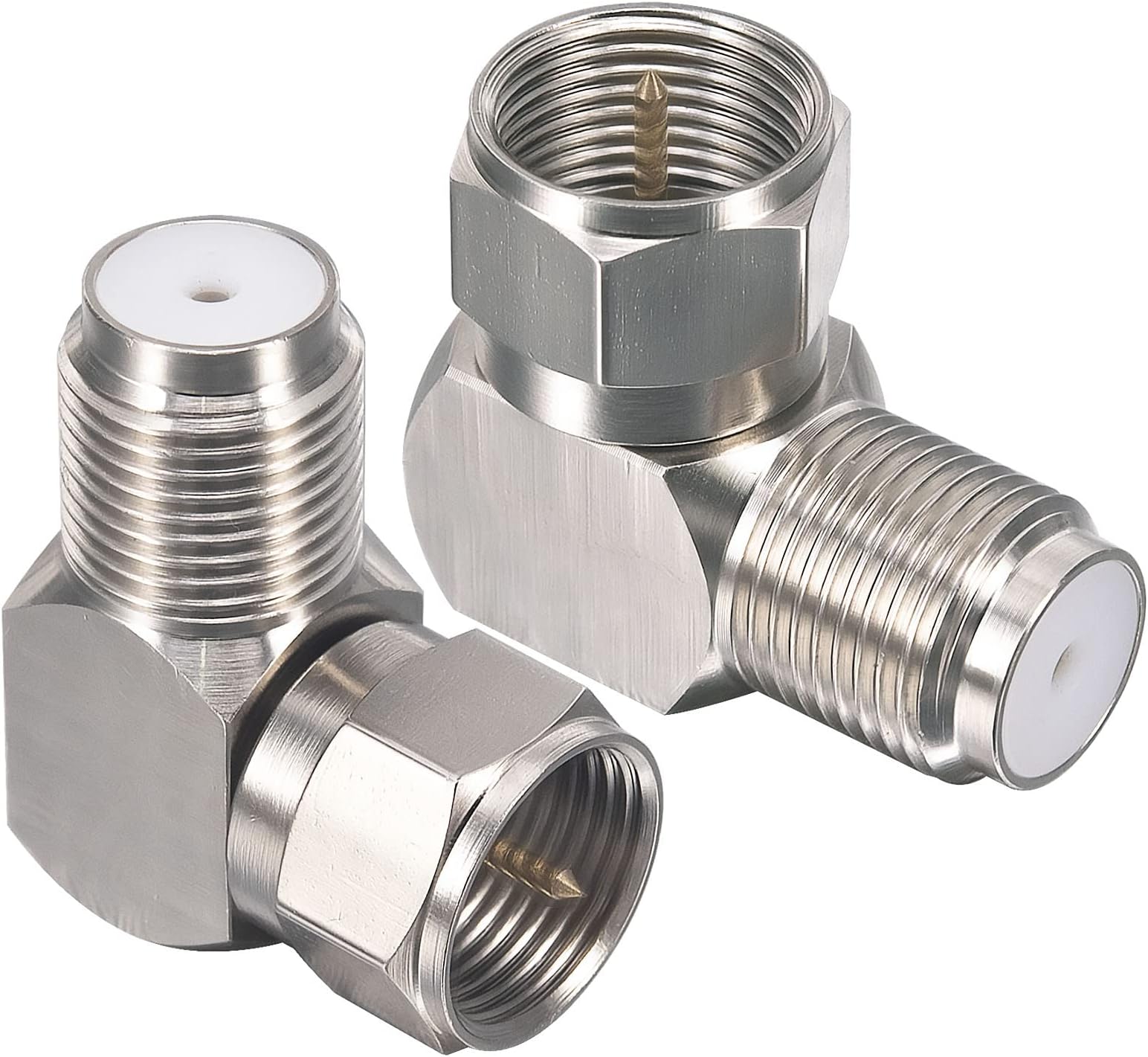 RG6 Coax Cable Extender Connector Upgraded F Type Adapter Coaxial Cable Right Angle Connector Male to Female Quick Adapter for Tight Corner Wall Mounted, TV Cables 90 Degree Pack of 2