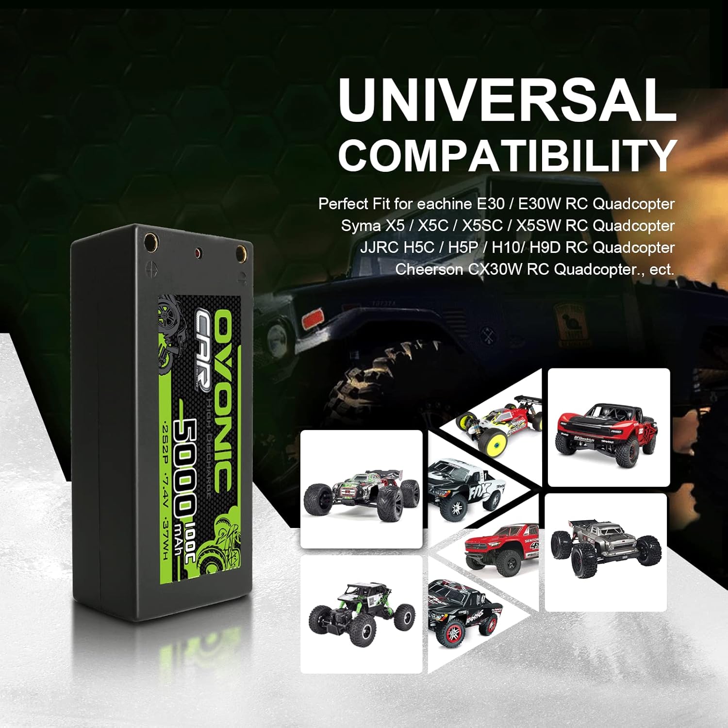 OVONIC Lipo Batería 5000mAh 100C 7.4V 2S RC Batería con Deans T Conector para RC Plane DJI Quadcopter RC Avión RC Helicóptero RC Coche Camión Barco