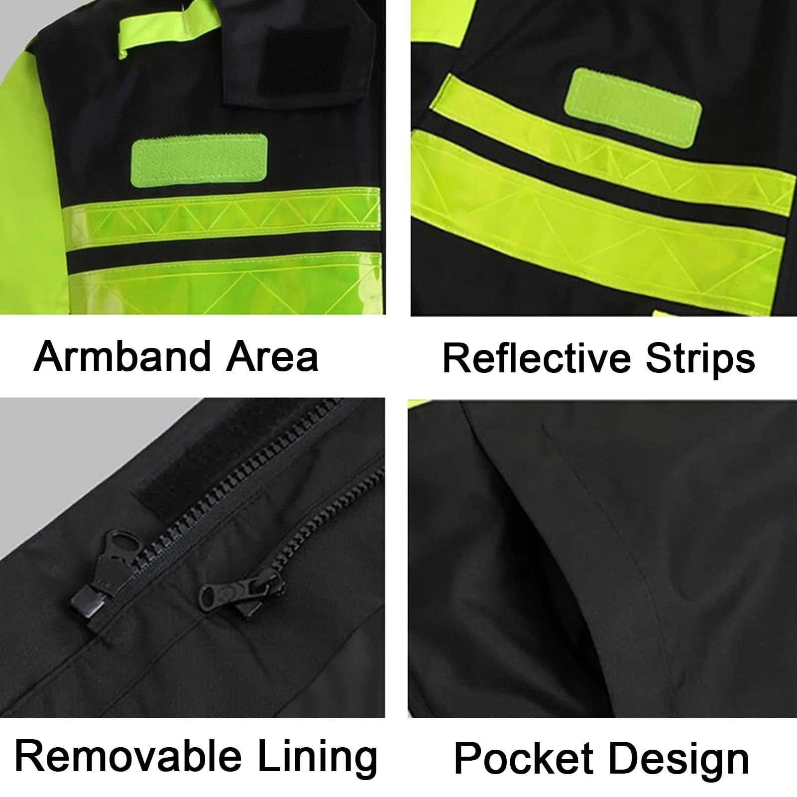 Chaqueta Workshell de Alta Visibilidad Cintas Reflectantes Cortavientos Impermeable con Capucha Sweatshirt Chaqueta Sudadera con Cintas Reflectantes,L,Black
