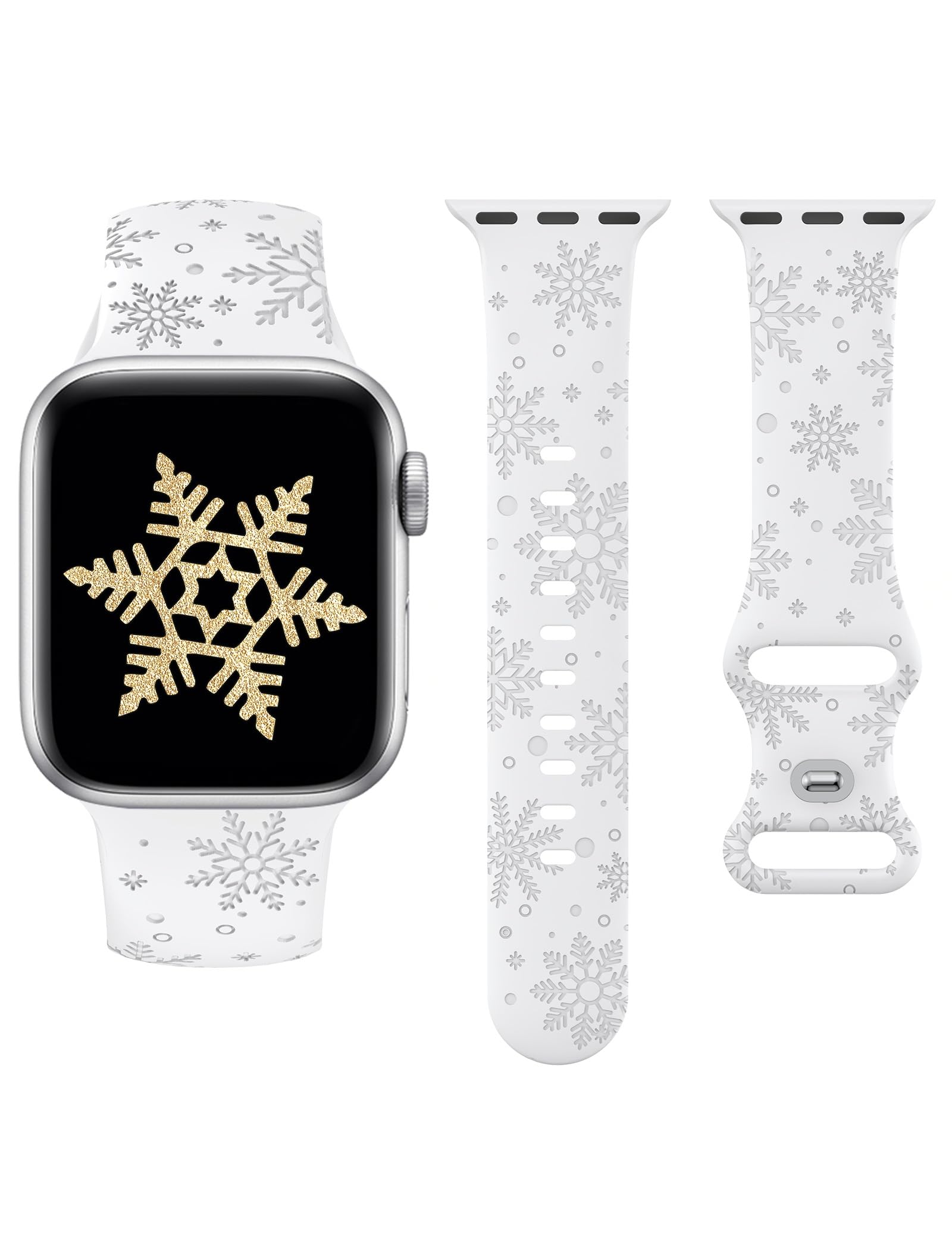 Wearlizer Christmas Snowflakes Engraved Band Compatible with Apple Watch Band 41/38/40/42/45/44/46/49mm Cute Strap Soft Silicone Sport Band for iWatch