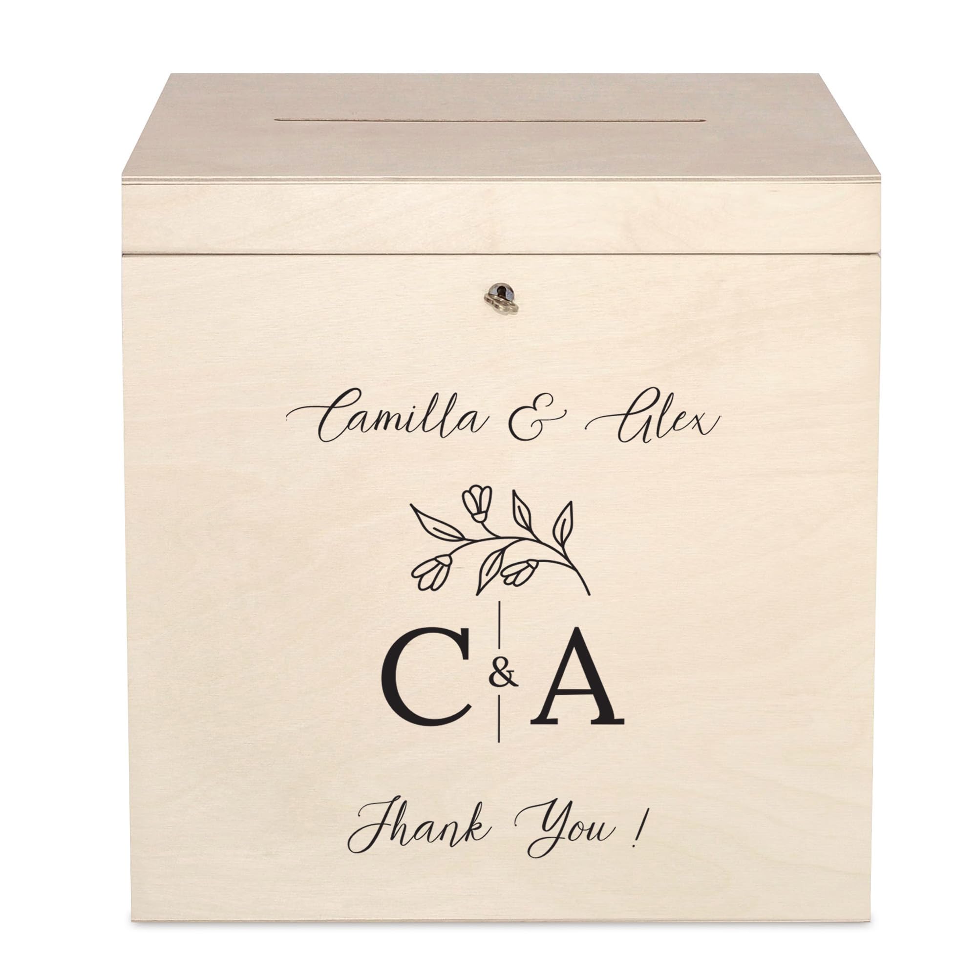 Creative Deco Personalised Lockable Wooden Wedding Card Box