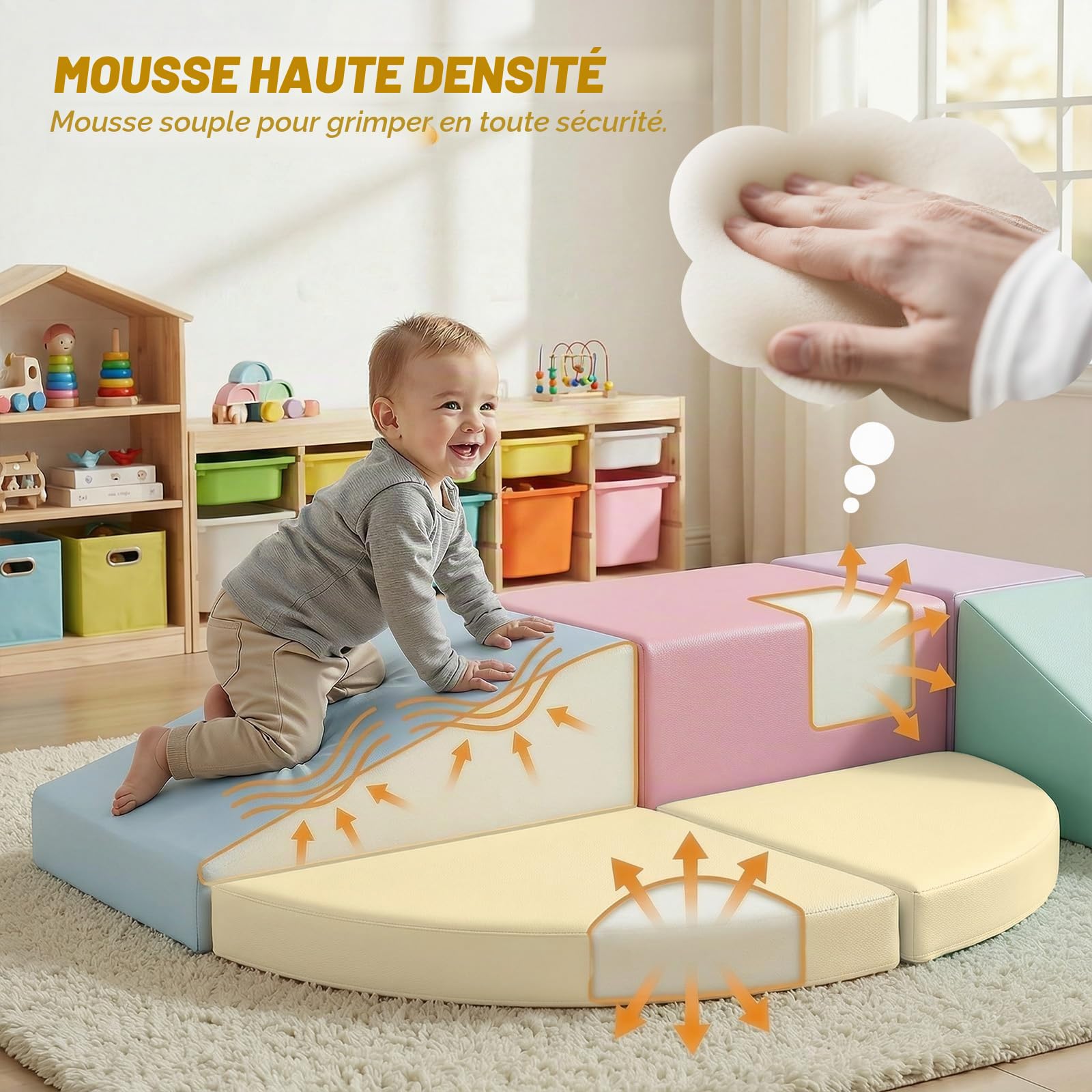 JungleDove Lot de 6 blocs de construction en mousse pour enfants - Pour l'escalade et l'intérieur - Blocs de construction géants pour la motricité de bébé - Jouet d'escalade - Blocs de construction en