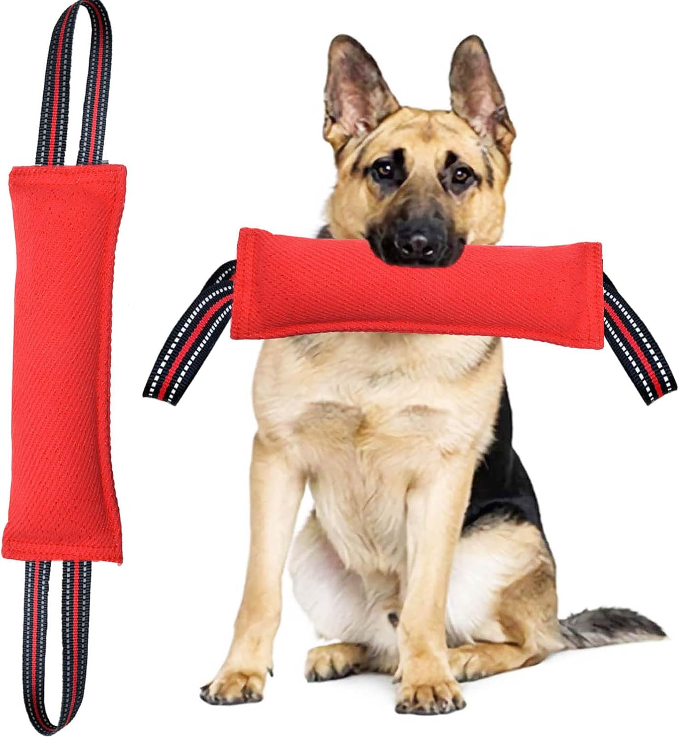 Clysoru Tug Toy for Dogs Tug of War Dog Toy with 2 Strong Red Band Handles Lasting Training Equipment Puppy to Large Dogs Interactive Toy Best for Tug of War Pull Indestructible Rope Toys (red)
