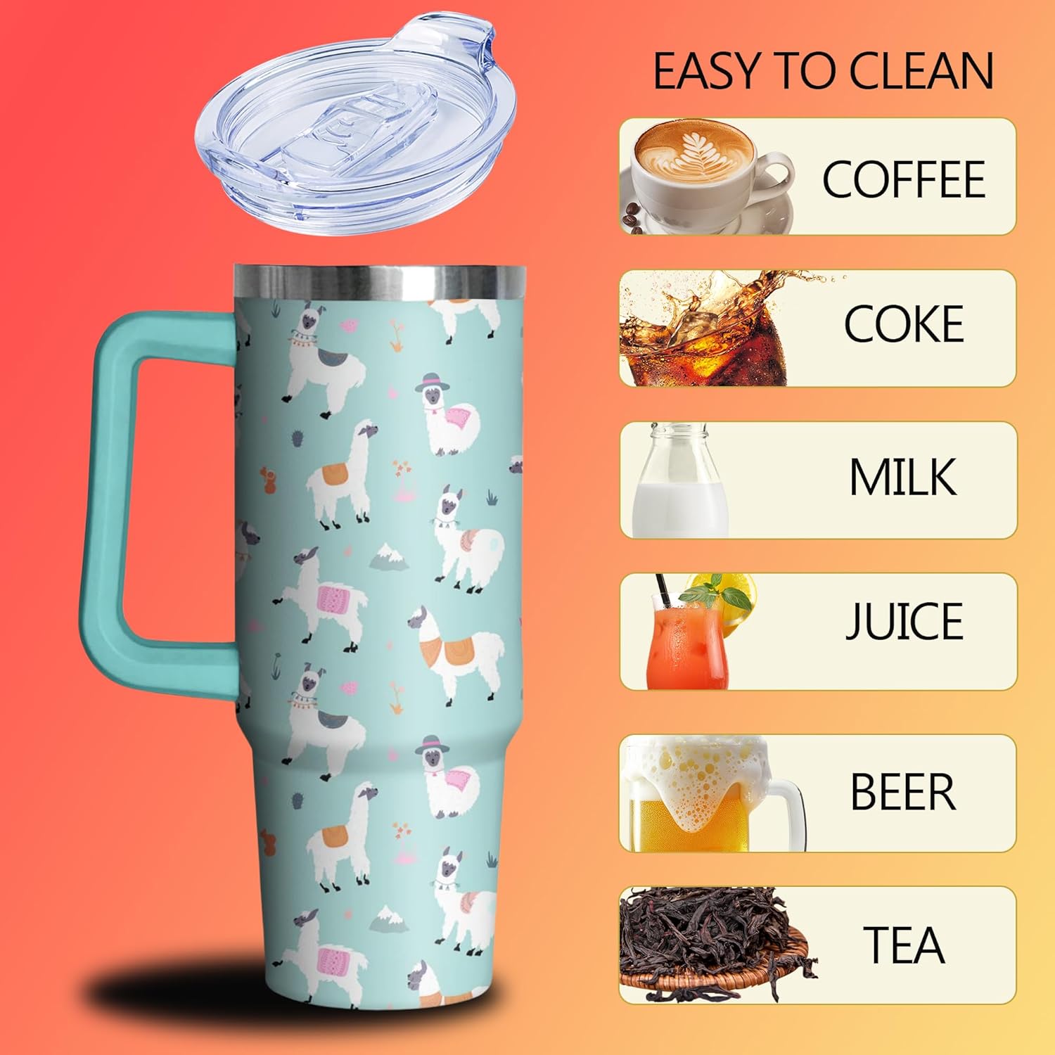 30 oz Llama Tumbler with Handle and Straw, Alpaca Insulated Stainless Steel Cup with Lid, Travel Coffee Mug Water Bottle, Gifts for Woman Animal Lovers - Image 3