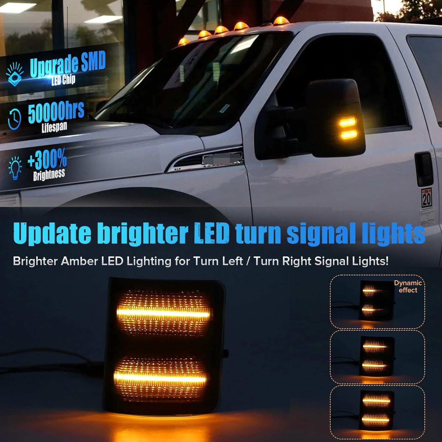 LED Tow Mirror Turn Signal Light Compatible with 2008-2016 F250 F350 F450 F550 super duty 2013-2014 F150 Switchback Sequential Dynamic Amber Blinker White Driving Parking Light 2PCS Smoke Lens