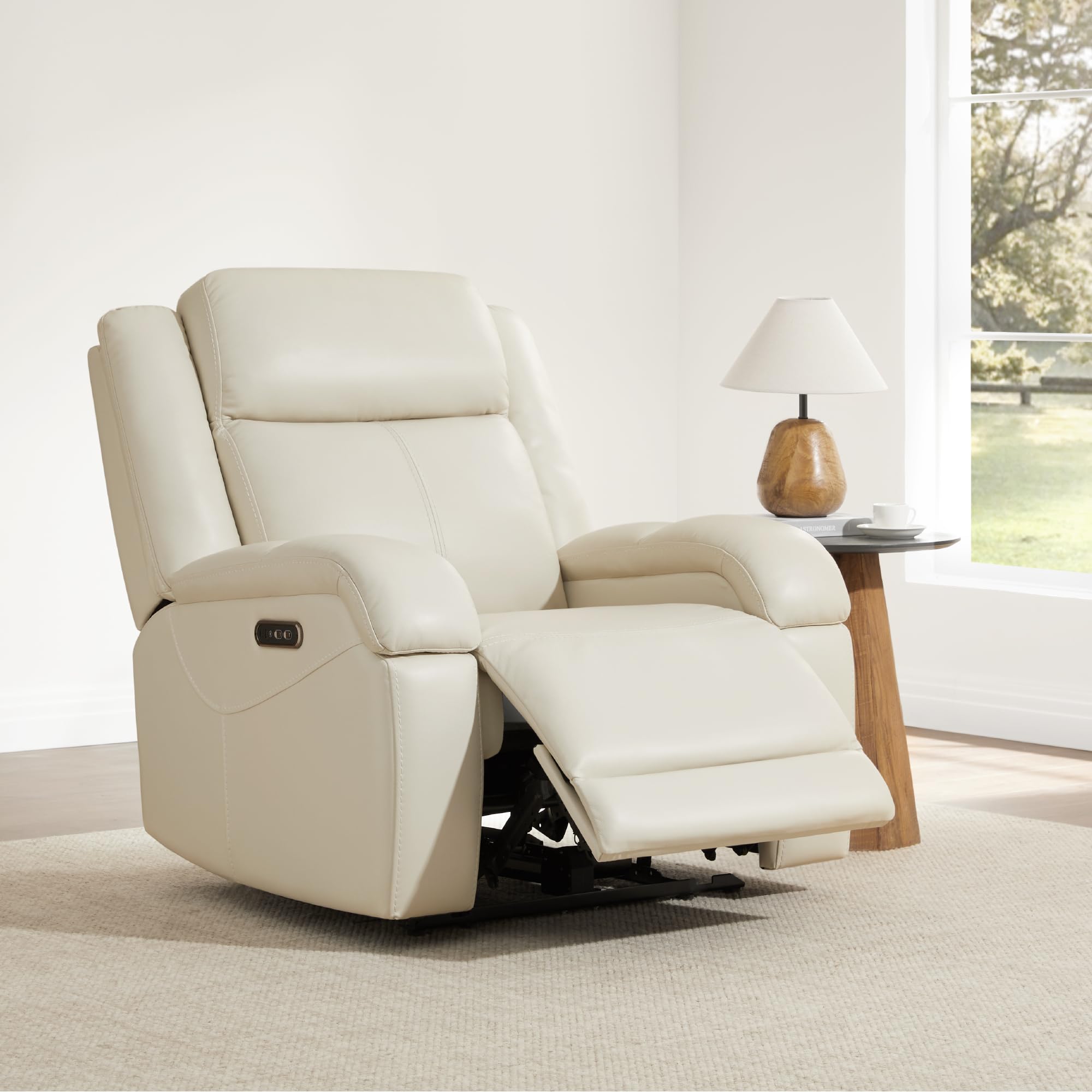 Watson & Whitely Sillas reclinables eléctricas de piel auténtica para adultos, reclinables de pared con reposacabezas eléctrico y puertos de carga, sofá reclinable eléctrico para sala de estar, color