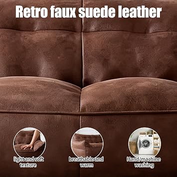 Faux Leather Bean Bag CoverNo Filler 2-seat Retro Couch Armchair Beanbag Cover Giant Bean Bag Chair Cover Lazy Floor Sofa for Living Room Bedroom Office Indoor(Retro Yellow)