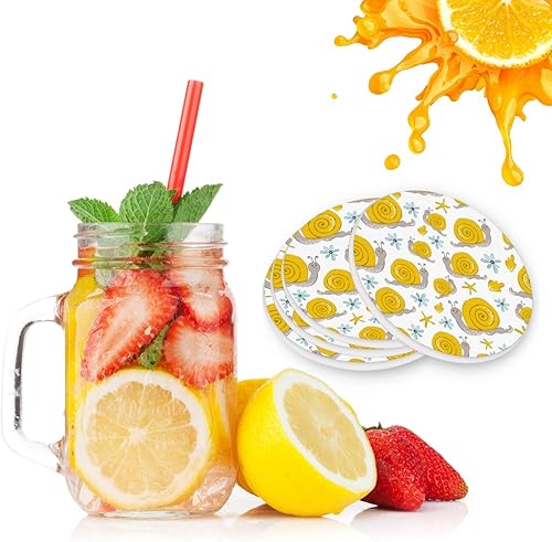 Miniatura 2 de visesunny Bonito posavasos con estampado de caracol amarillo, posavasos de piedra que absorben la humedad con base de corcho para protección de mesa