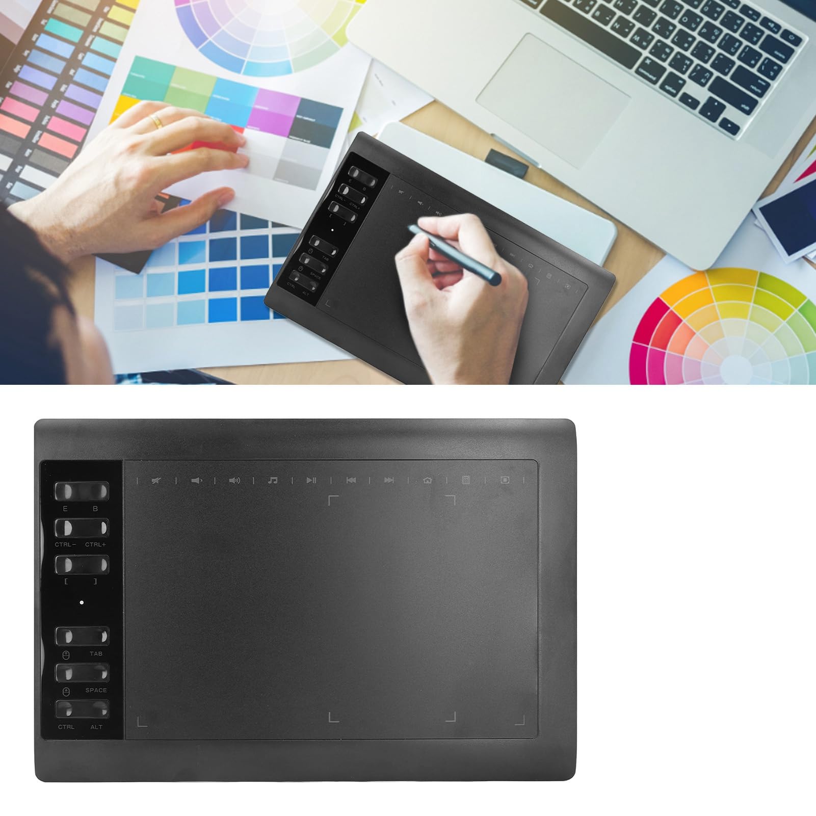 Tablet grafico da disegno con sensibilità alla pressione a 8192 livelli, tablet per arte digitale da 233 PPS e 5080 LPI, compatibile con desktop, laptop e Android, 12 tasti di