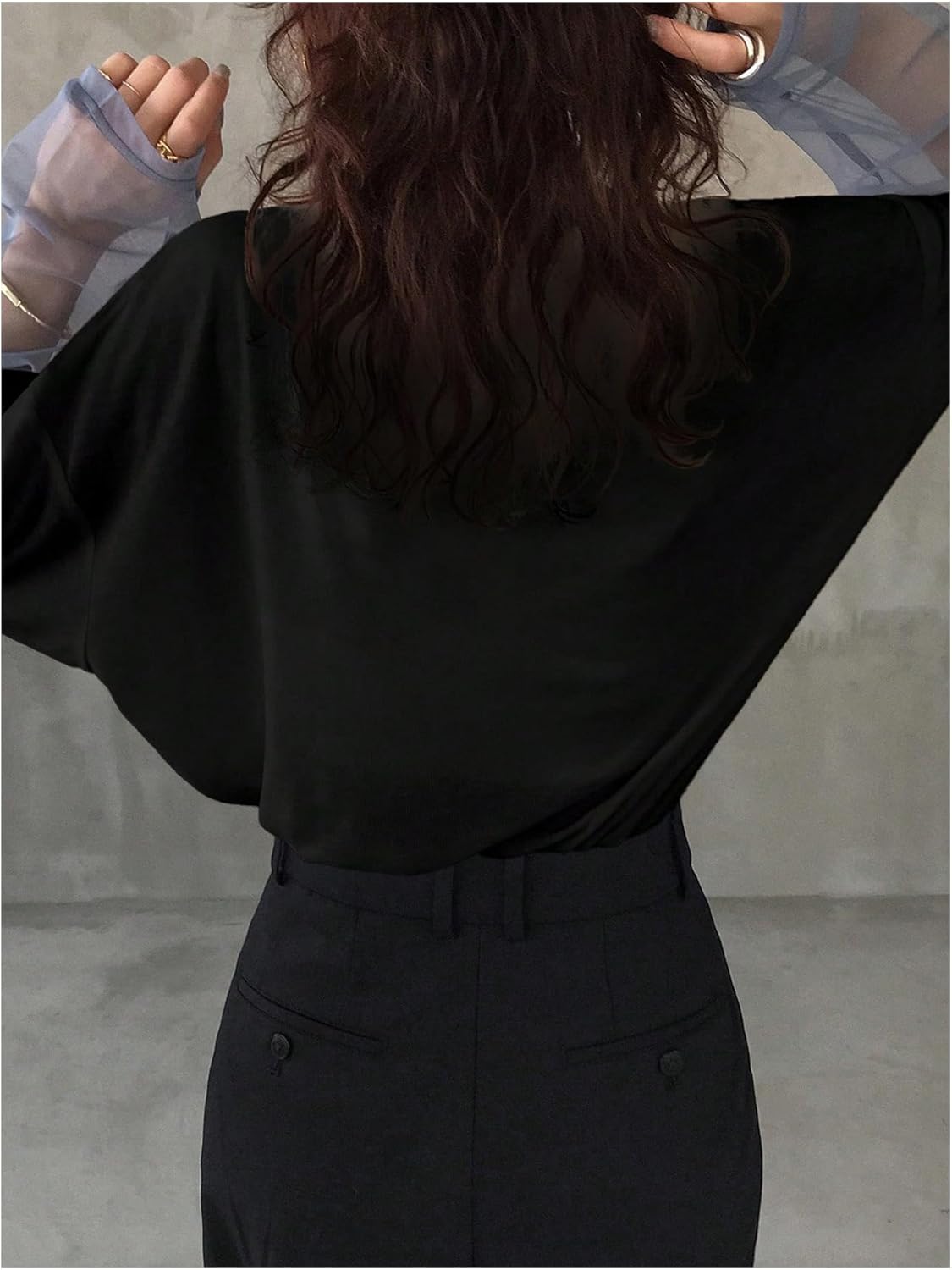 SweatyRocks Women's Mesh Long Sleeve Tops See Through Sheer Shirts Oversized Going Out Top - Image 2