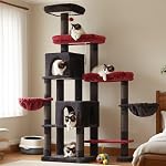 Hey-brother Cat Tree Tower, Scratching Posts with a Extended Part, Wide Platforms, Cozy Condos, Hammocks, Sisal Columns and Ball for Indoor Cats, 70.9 Inches, Light Gray MPJ038W
