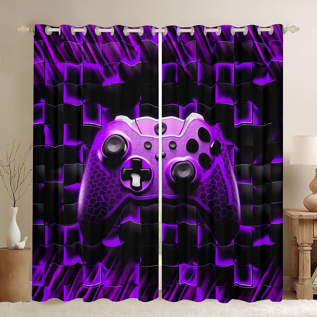Rideaux de fenêtre pour chambre gamer ado motif manette à œillets