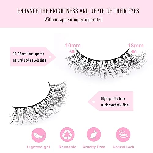 Miniatura 3 de KSYOO Pestañas postizas de ojo de gato, aspecto natural, rizo D, 0.314-0.472 pulgadas, banda transparente, paquete múltiple de pestañas postizas