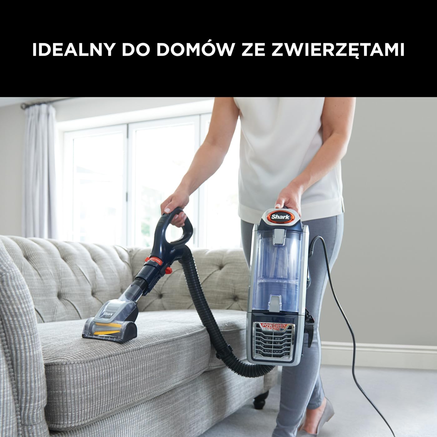Shark odkurzacz przewodowy 0,83L z technologią Anti-Hair-Wrap, odkurzacz DuoClean z funkcją Powered Lift-Away oraz końcówkami do sierści zwierząt, tapicerki i szczelin, przewód 8 m, NZ801EUT