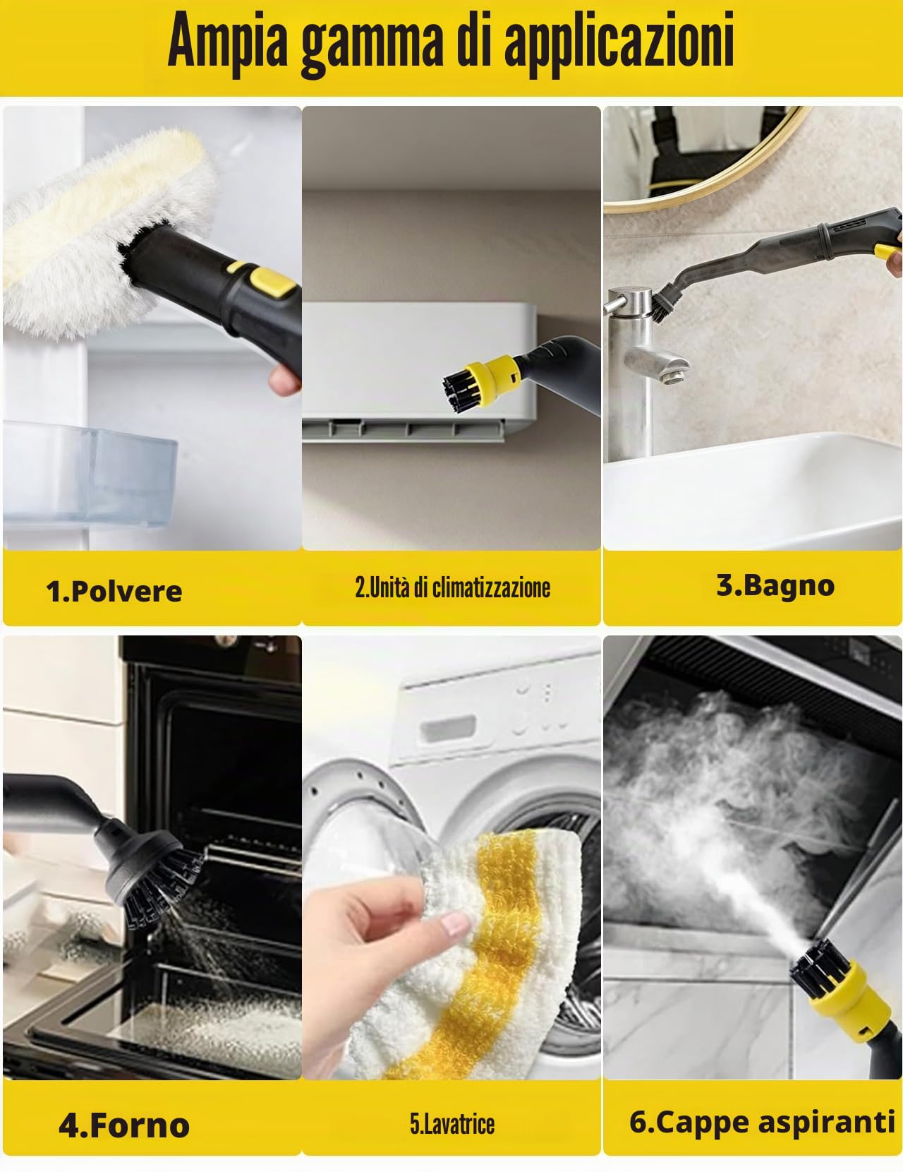 9 pezzi per Kärcher pulitore a vapore accessori SC1 SC2 SC3 SC4 SC5, spazzola rotonda, spazzola piatta, ugello curvo, spazzola a vapore manuale, rivestimento per panno di pulizia per Kärcher pulitore