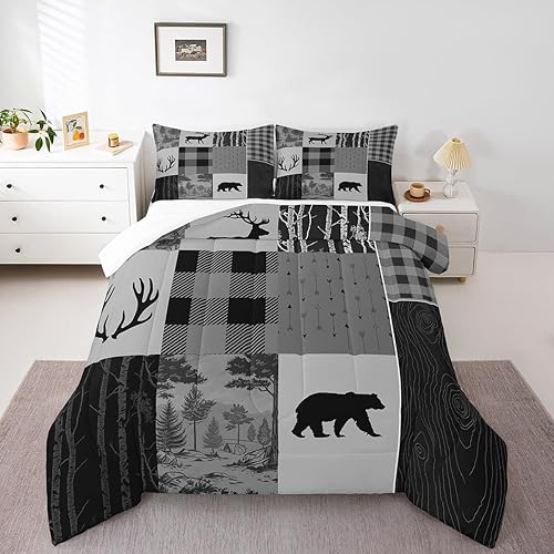 Castle Fairy Juego de edredón de ciervos con cuernos de ciervo, juego de ropa de cama tamaño individual, juego de ropa de cama de caza con flechas