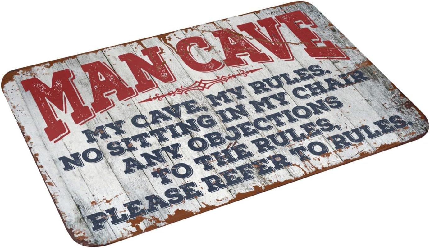 Outdoor Door Mats for Outside Entry Man Cave Rules Rug Small Outdoor Mat Welcome-Ish Front Door Sign(65X90CM)