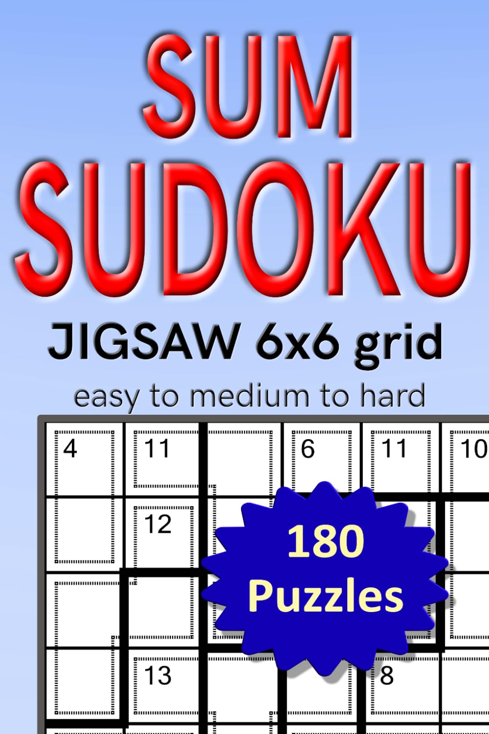 Sum Sudoku Jigsaw 6x6 Grid easy to mdium to hard 180 puzzles: irregular sub-domains killer sudoku