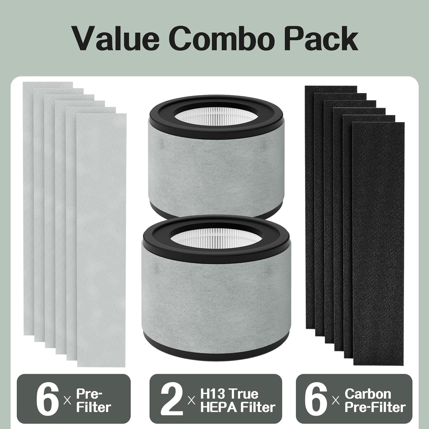 Z-2000 Filter Replacement, Compatible with TruSens Medium Purifier Z-2000, Z-2500, Z2000, 3-Stage Filtration with 2 Main Filters + 6 Carbon Filters + 6 Pre-Filters - Image 4