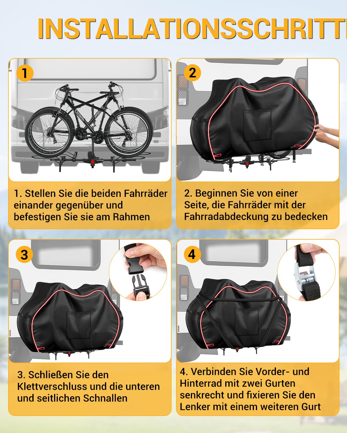900D Série Housse de Vélo pour 2 Vélos | Résistant aux déchirures, pour porte-bagages arrière, imperméable, avec sac de signalisation