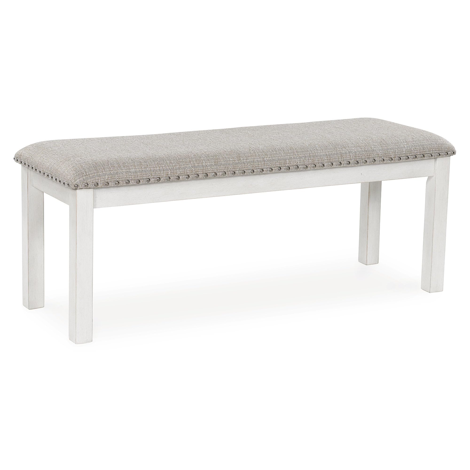 Signature Design by Ashley Robbinsdale Large Upholstered 48" W Dining Bench, Light Gray & White